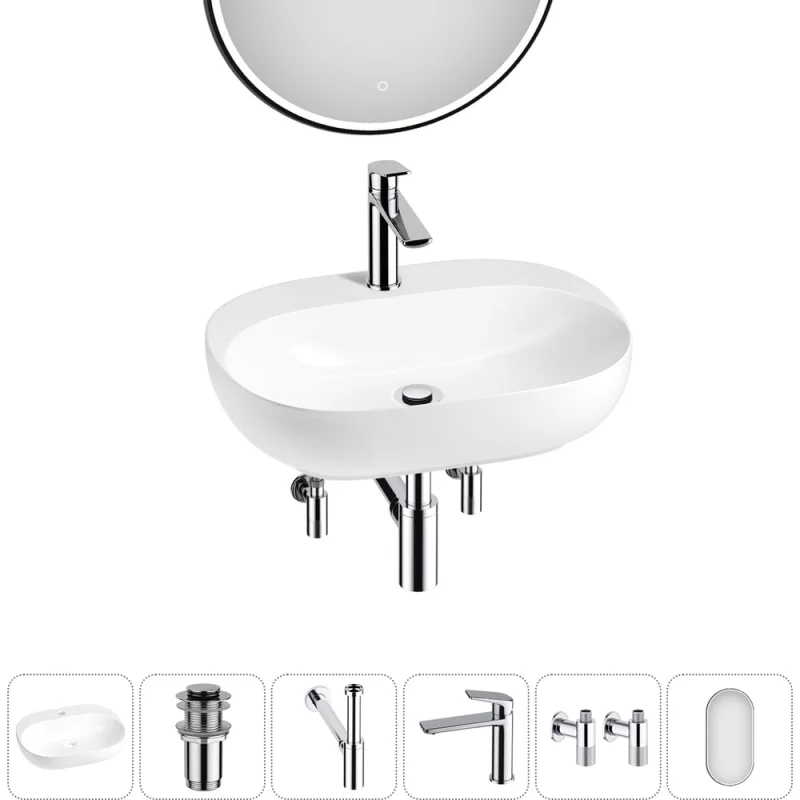 Набор Wellsee 6 в 1 Pro Line накладная/подвесная раковина 53x41 см 20218389R