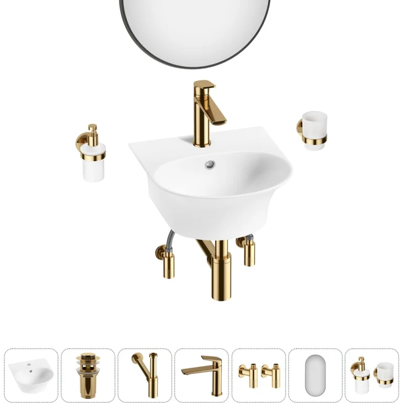 Комплект 7 в 1 Wellsee Lavinia Boho Bathroom Sink накладная/подвесная раковина 34x36 см 20219911R