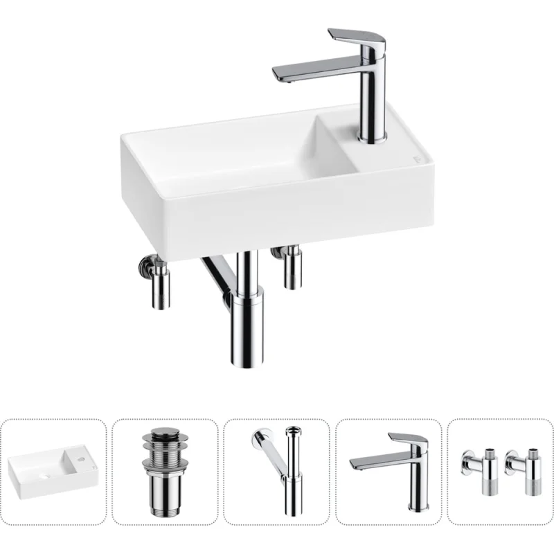 Мини-раковина для ванной комнаты или туалета Wellsee WC Area в наборе 5 в 1 20213638R