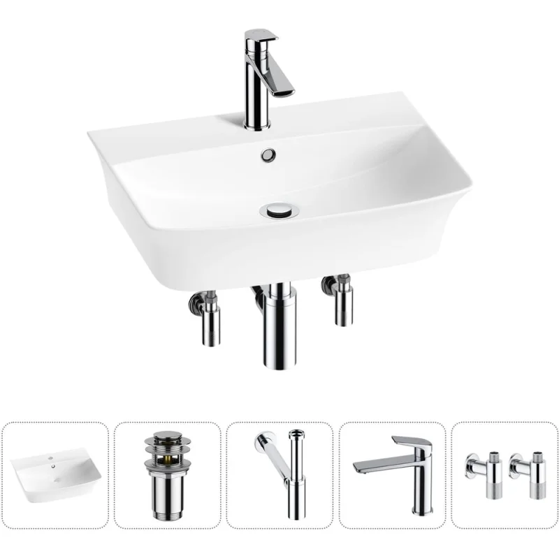 Комплект Wellsee 5 в 1 Lavinia Boho Bathroom Sink накладная/подвесная раковина 55x42 см 20216789R