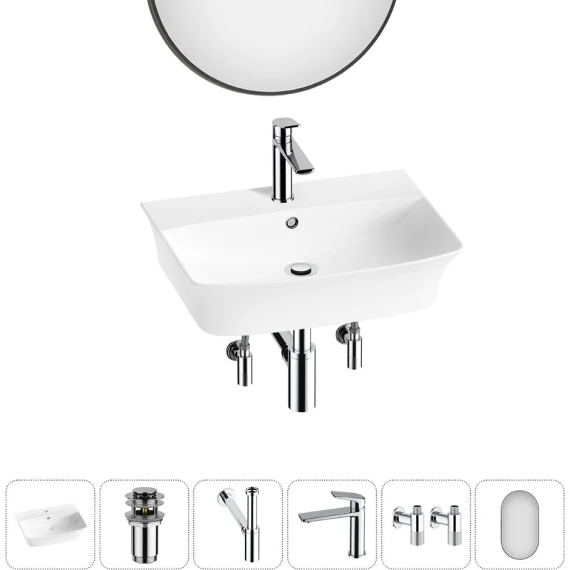 Комплект Wellsee 6 в 1 Lavinia Boho Bathroom Sink накладная/подвесная раковина 55x42 см 20219975R