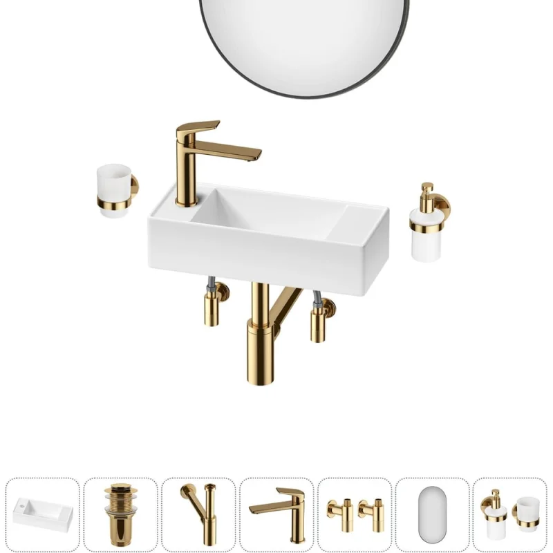 Комплект Wellsee 7 в 1 Lavinia Boho Bathroom Sink накладная/подвесная раковина 43x18 см 20219729R