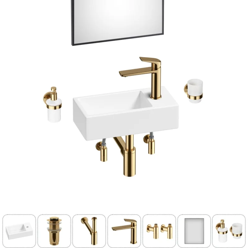 Комплект 7 в 1 Wellsee Bathroom Sink накладная/подвесная раковина 40x20 см состоит 20219575R