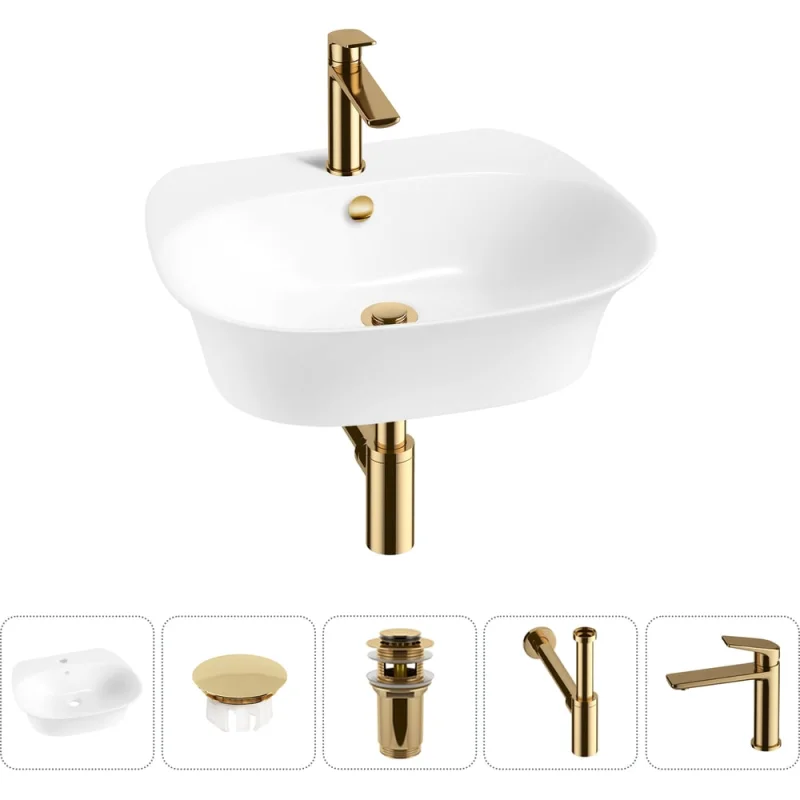 Набор Wellsee 5 в 1 Excellence Pro накладная/подвесная раковина 55x46 см 20217113R