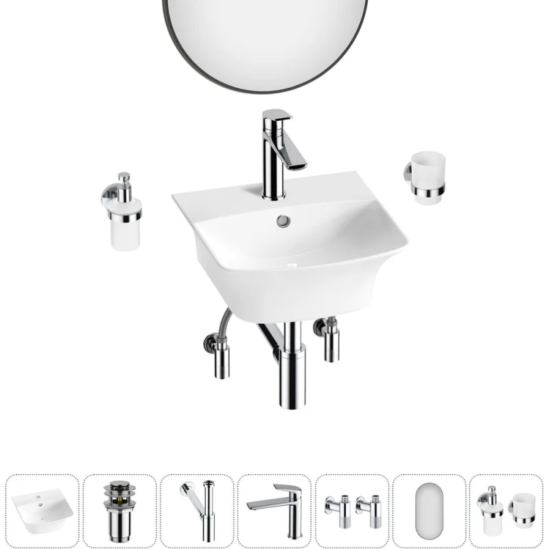Комплект Wellsee 7 в 1 Lavinia Boho Bathroom Sink накладная/подвесная раковина 35x36 см 20219951R