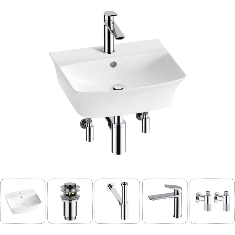 Комплект 5 в 1 Wellsee Bathroom Sink накладная/подвесная раковина 45x40 см состоит 20216761R