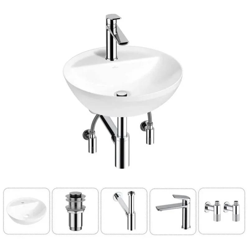 Набор Wellsee 5 в 1 Cute Twin R накладная раковина 42x42 см 20213334R
