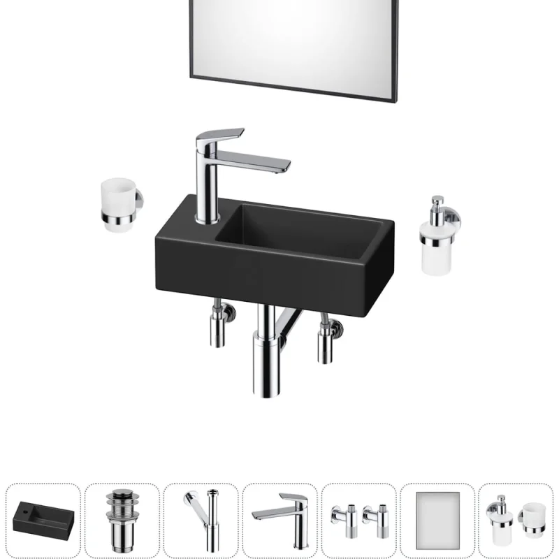 Комплект 7 в 1 Wellsee Bathroom Sink накладная/подвесная раковина 40x20 см состоит 20219594R
