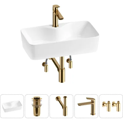 Комплект 5 в 1 Wellsee Bathroom Sink накладная раковина 54x30 см состоит из 3331110 20215285R