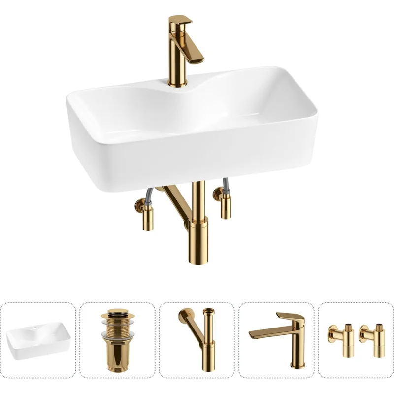 Комплект 5 в 1 Wellsee Bathroom Sink накладная раковина 54x30 см состоит из 3331110 20215285R
