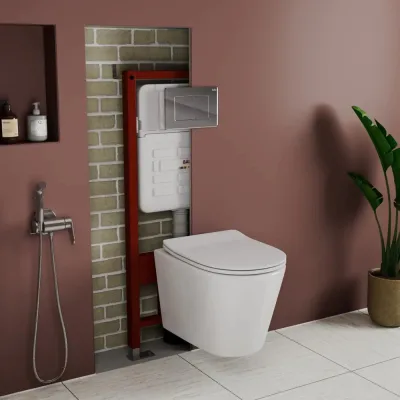 Комплект Bauedge BAU 6 в 1: усиленная инсталляция BAU IDEAL, унитаз подвесной безободковый Bau Nimb Hurricane смыв торнадо, быстросъемное тонкое сиденье дюропласт микролифт, клавиша BAU Light антивандальная, нерж. сталь хром E458103-BK0001-HQ-E00105