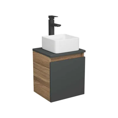 Тумба Bauedge Bau Dream Blackwood 35 с ящиком, графит, раковина BAU Mini 37x23, выпуск клик клак, черный SD4013