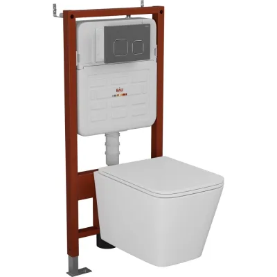 Комплект Bauedge BAU 6 в 1: усиленная инсталляция BAU IDEAL, унитаз подвесной безободковый Bau Stil 51х35, сиденье дюропласт микролифт, клавиша BAU Strike Gun Grey,темно-серый металлик/хром E458103-E00121-BS0002