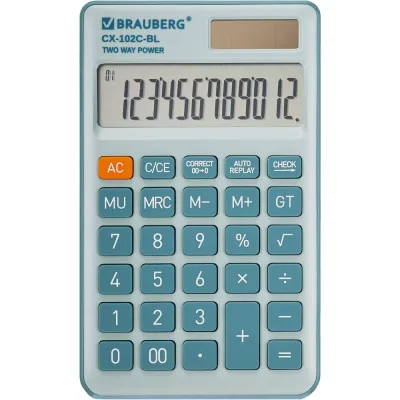 ΠΠ°Π»ΡΠΊΡΠ»ΡΡΠΎΡ ΠΊΠ°ΡΠΌΠ°Π½Π½ΡΠΉ BRAUBERG CX-102C-BL (76x126ΠΌΠΌ), 12 ΡΠ°Π·ΡΡΠ΄ΠΎΠ², Π΄Π²ΠΎΠΉΠ½ΠΎΠ΅ ΠΏΠΈΡΠ°Π½ΠΈΠ΅, Π³ΠΎΠ»ΡΠ±ΠΎΠΉ 272649