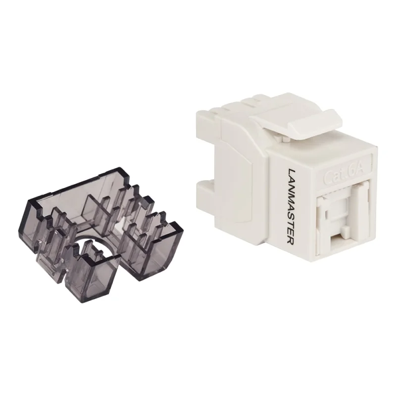 Модуль Keystone LANMASTER RJ45, неэкранированный, категория 6A, со встроенной шторкой, 180 градусов, белый LAN-OK45U6A/180R-WH