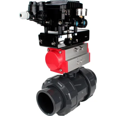Кран шаровой НПВХ-НПВХ-E-FP-GRM-ISO Ду25 Ру10 DN.ru с пневмоприводом, поворотным позиционером D160-67858