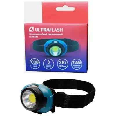 LED5385 (фонарь налобн, маренго, 3Вт COB LED, 3 реж, 3XAAA, пласт, бокс) Ultraflash 15690