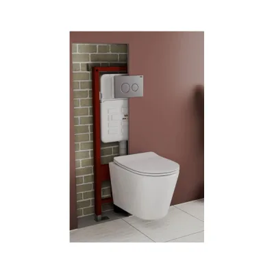 Комплект Bauedge BAU 6 в 1: усиленная инсталляция BAU IDEAL, унитаз подвесной безободковый Bau Nimb Hurricane смыв торнадо, быстросъемное тонкое сиденье дюропласт микролифт, клавиша, нерж сталь брашированная E458103-BK0001-HQ-E00118