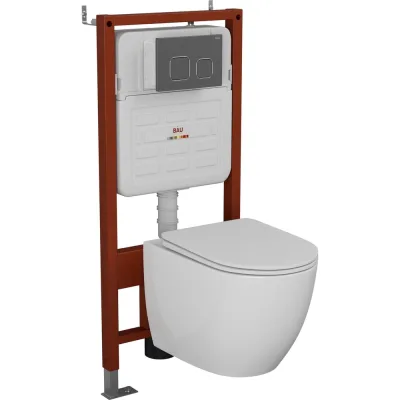 Комплект 6 в 1 Bauedge BAU усиленная инсталляция BAU IDEAL, унитаз подвесной безободковый торнадо обратного потока Bau Dream Hurricane-2, сиденье дюропласт E458103-E00121-BL0001-HQ2
