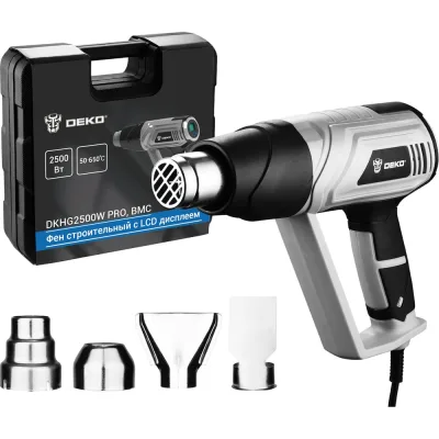 Фен строительный DEKO DKHG2500W PRO в кейсе, 2500 Вт, с LCD дисплеем 081-1151