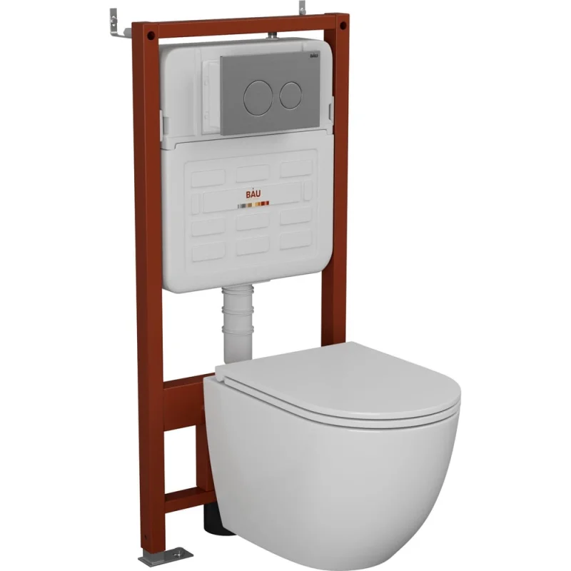 Комплект 6 в 1 Bauedge BAU усиленная инсталляция BAU IDEAL, унитаз подвесной безободковый торнадо обратного потока Bau Dream Hurricane-2, сиденье микролифт E458103-BL0001-HQ2-E00118