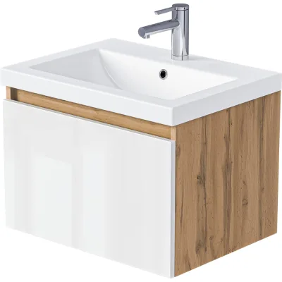 Тумба 1Marka БЛОК МИНИ/Aris mini 60П, 600×440×450 мм, 1 ящик, дуб вотан/белый глянец, раковина Ц0000043060