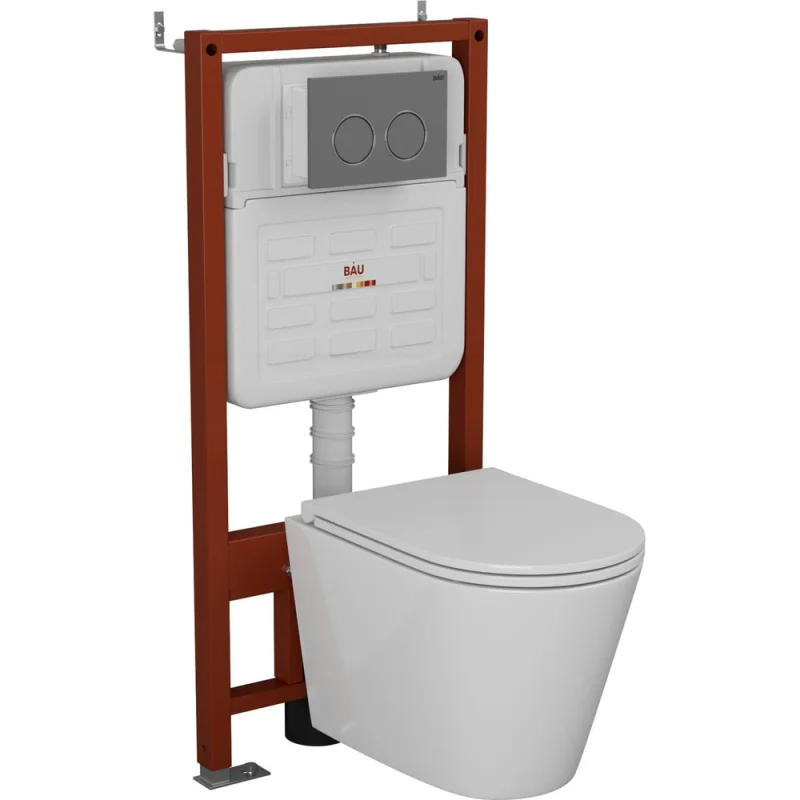 Комплект 6 в 1 Bauedge BAU усиленная инсталляция BAU IDEAL, унитаз подвесной безободковый вихревой Bau Nimb Hurricane3, сиденье дюропласт микролифт, клавиша E458103-BK0001-HQ3-E00114
