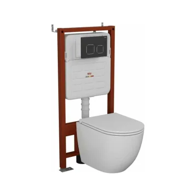 Комплект 6 в 1 Bauedge BAU усиленная инсталляция BAU IDEAL, унитаз подвесной безободковый торнадо обратного потока Bau Dream 52х36 Hurricane-2, сиденье дюропласт E458103-BL0001-HQ2-E00103