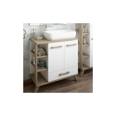 Тумба Sanflor Ингрид 80 швейцарский вяз, белый и умывальник PLAZA 55x36 С12474