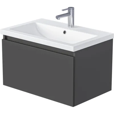 Тумба 1Marka БЛОК МИНИ/Aris mini 60П, 600×440×450 мм, 1 ящик, антрацит/монолит дарк, раковина Ц0000043058