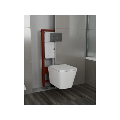Комплект Bauedge BAU 6 в 1: усиленная инсталляция BAU IDEAL, унитаз подвесной безободковый Bau Stil Hurricane, быстросъемное тонкое сиденье дюропласт микролифт, клавиша Gun Grey,темно-серый металлик/хром E458103-BS0001-HQ-E00121