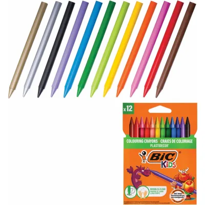 Мелки пластиковые BIC Plastidecor, 12 цв., ультрапрочные, круглые, картон.PK, подвес, 9457 222900