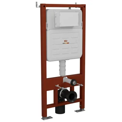 Комплект Bauedge BAU 6 в 1: усиленная инсталляция BAU IDEAL, унитаз безободковый Bau Nimb Hurricane смыв торнадо, быстросъемное тонкое сиденье дюропласт микролифт, клавиша Gun Grey,темно-серый металлик/хром E458103-BK0001-HQ-E00121
