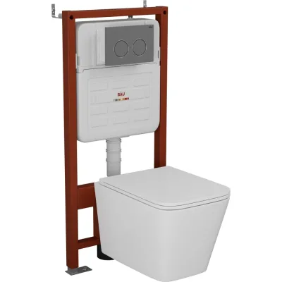Комплект 6 в 1 Bauedge BAU усиленная инсталляция BAU IDEAL, унитаз подвесной безободковый торнадо обратного потока Bau Stil Hurricane2, сиденье дюропласт мик E458103-BS0001-HQ2-E00114