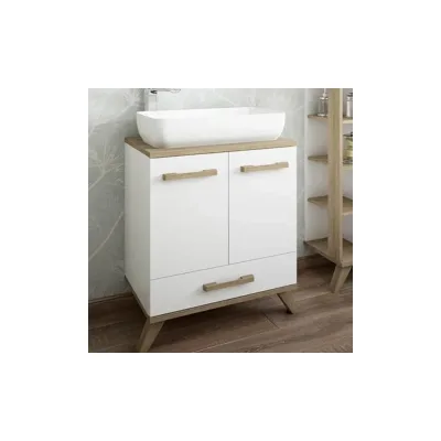 Тумба Sanflor Ингрид 60 швейцарский вяз, белый и умывальник PLAZA 55x36 С12473