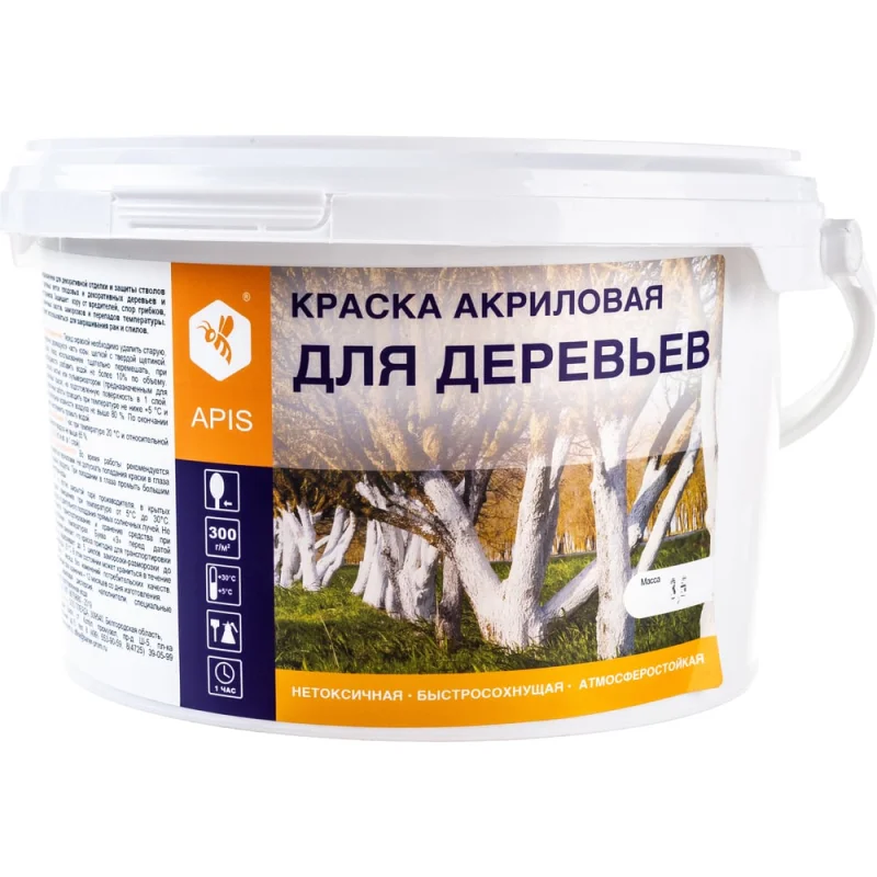 Акриловая краска для деревьев APIS белая, 3.5 кг 4665296515025