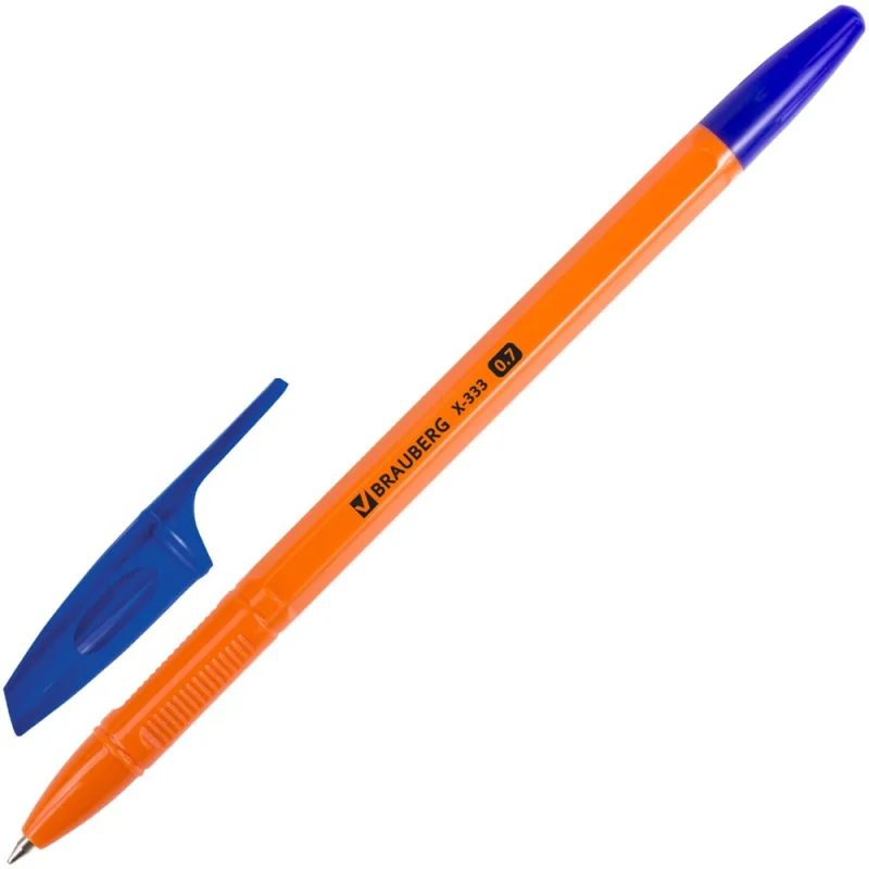 Ручки шариковые BRAUBERG X-333 ORANGE, НАБОР 8 ШТУК,СИНИЕ, узел 0,7мм, линия письма 0,35мм, 144528