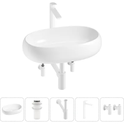 Комплект 5 в 1 Wellsee Bathroom Sink накладная раковина 56x33 см, состоит из 3331109 20215094R