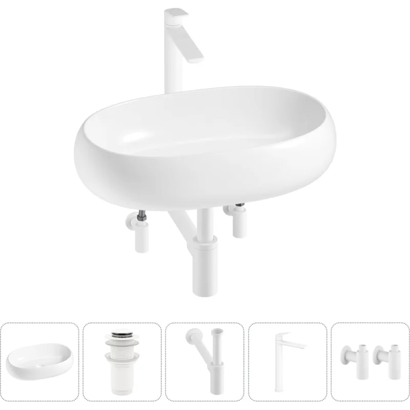 Комплект 5 в 1 Wellsee Bathroom Sink накладная раковина 56x33 см, состоит из 3331109 20215094R