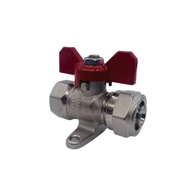 Кран Tiemme 16x1/2" В шаровой с накидной гайкой и крепежной планкой (бабочка) 1620033/2155FLR
