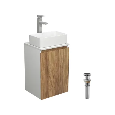 Комплект для ванной Bauedge 4 предмета (тумба Bau Dream 40 + раковина BAU 37x23, белая + смеситель Hotel Still, выпуск клик-клак, черный) BD1595