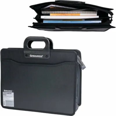 Пластиковый портфель BRAUBERG А4+ 390x320x120 мм, 4 отделения, с окантовкой, фактура под дерево 221391