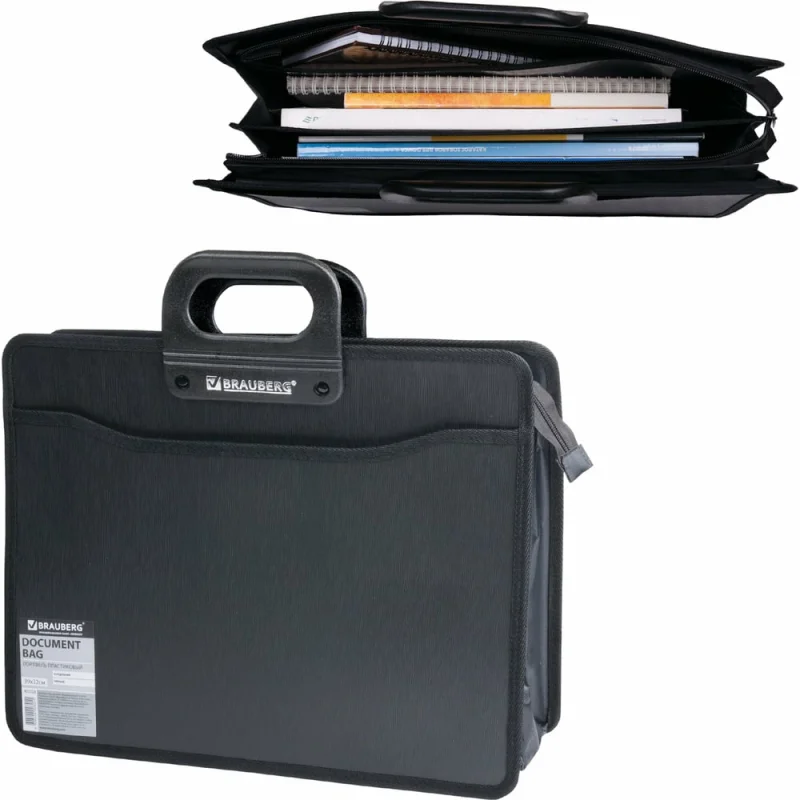 Пластиковый портфель BRAUBERG А4+ 390x320x120 мм, 4 отделения, с окантовкой, фактура под дерево 221391
