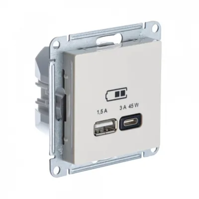 Розетка USB Systeme Electric AtlasDesign встраиваемая бежевая USB-A/ Type-C (ATN000229)