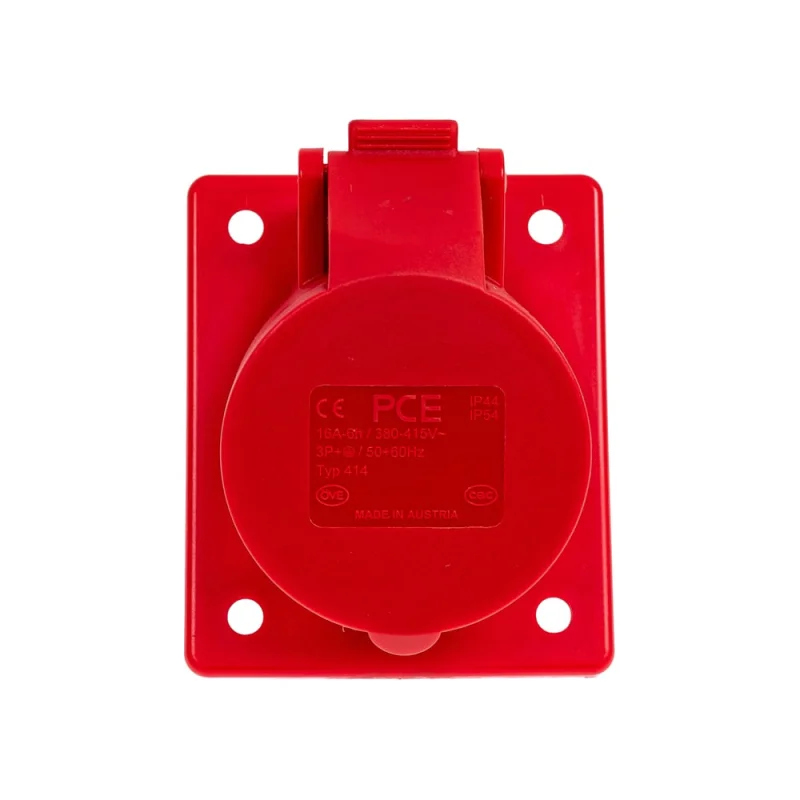Встраиваемая наклонная розетка PCE 16а/380v/3p+e/ip44, фланец 70x85 414-6