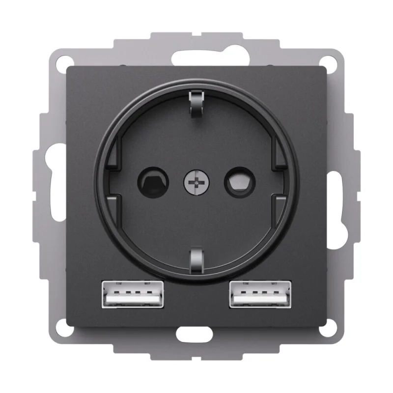 Розетка USB Systeme Electric AtlasDesign встраиваемая базальт 2хUSB-A (ATN001430)