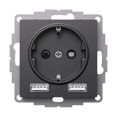 Розетка USB Systeme Electric AtlasDesign встраиваемая базальт 2хUSB-A (ATN001430)