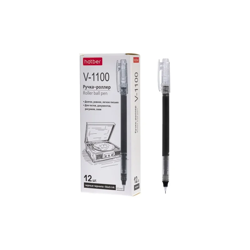 РУЧКА Hatber-Роллер Hatber V-1100 Черная 0,5мм 12 шт. в картонной коро 085064