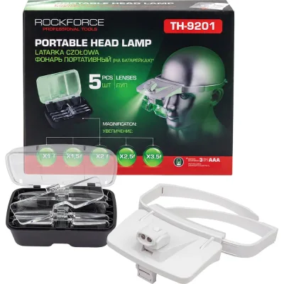 Лупа налобная увеличительная Rockforce оптический прибор с LED‑подсветкой в комплекте 5 сменных линз RF-TH-9201(67302)
