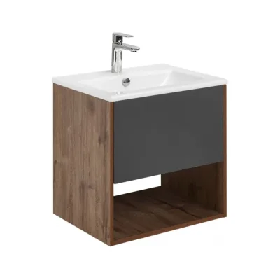 Тумба AQUATON Форм 60 дуб веллингтон/Раковина Элина 60/Фасад антрацит 1A2883V3A4DW0